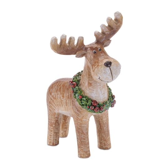 Melrose 5.25" Woodland Reindeer Figurines with Wreath, 2ct.